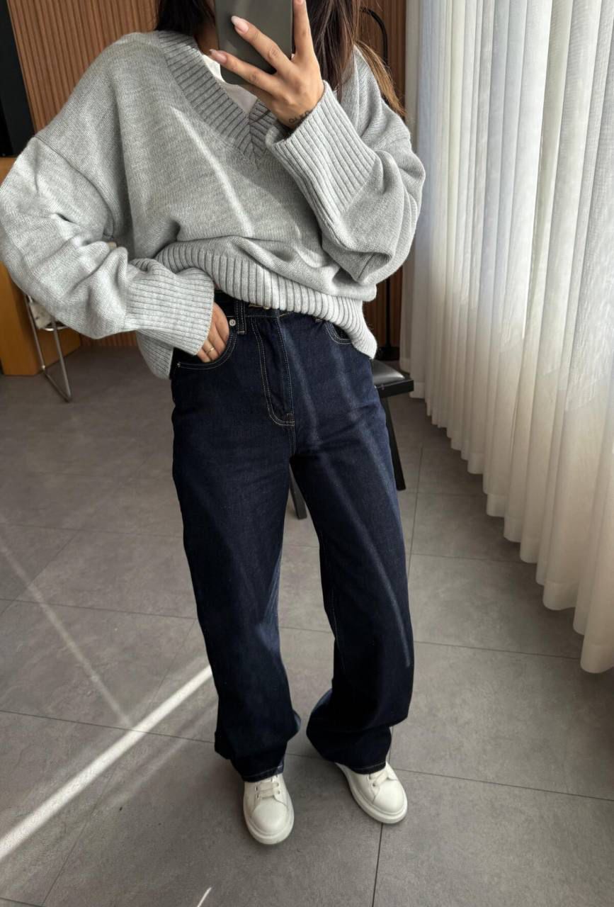 navy straight long jeans