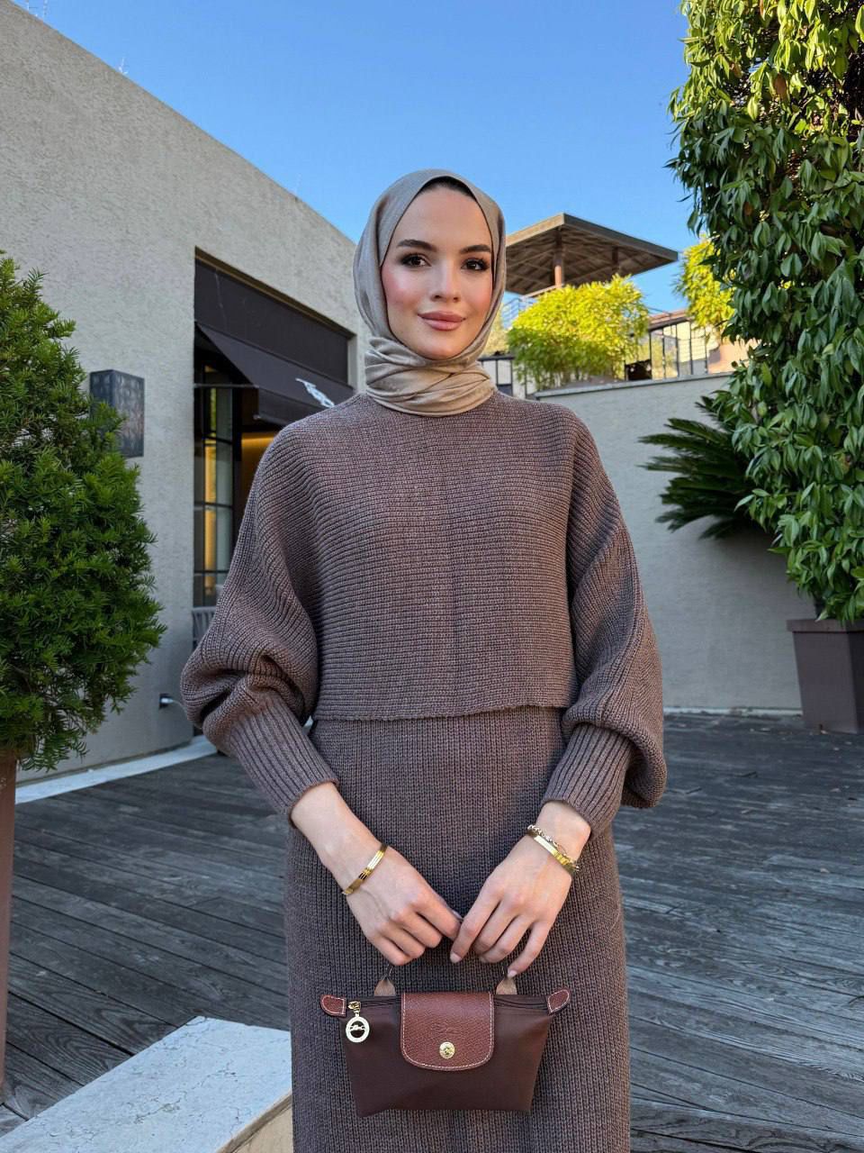 Brown wool dress with top