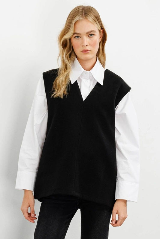 V-wool black vest