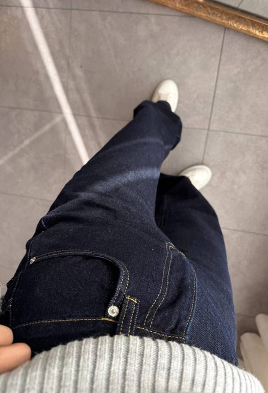 navy straight long jeans