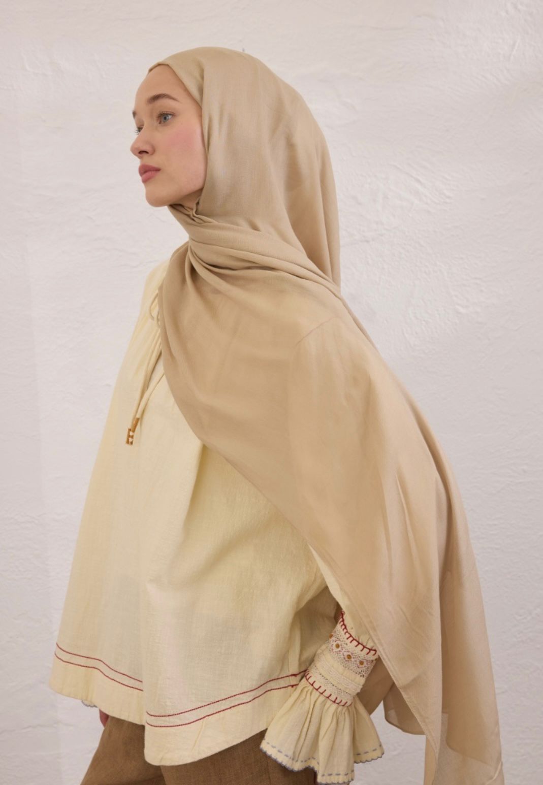 nude beige soft linen hijab