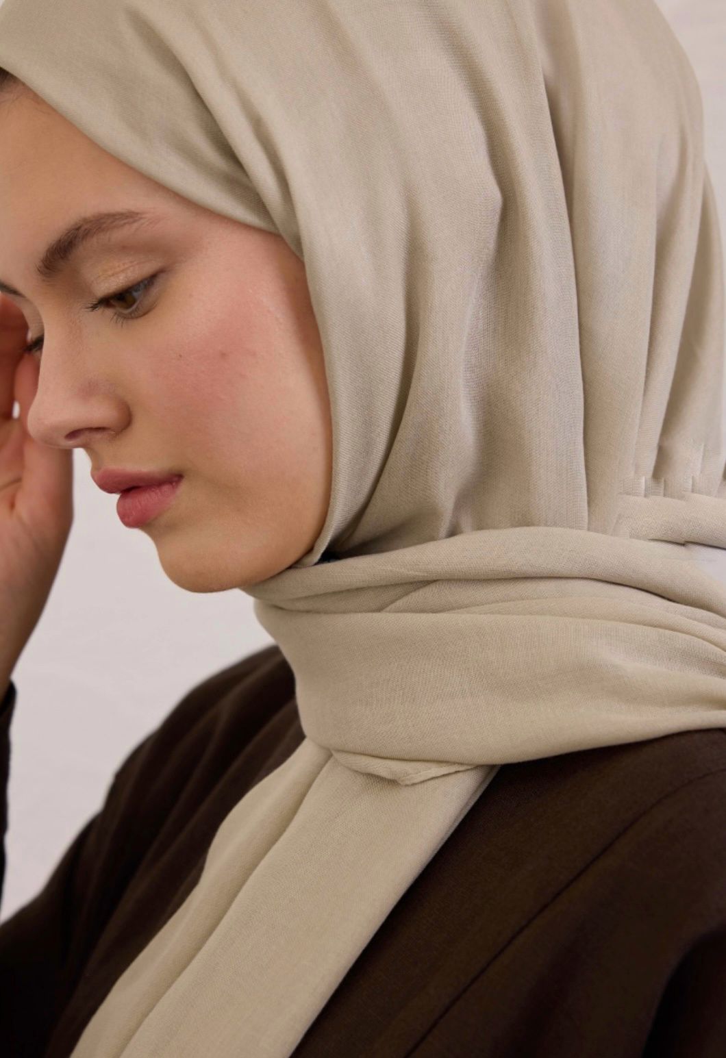 natural beige soft linen hijab