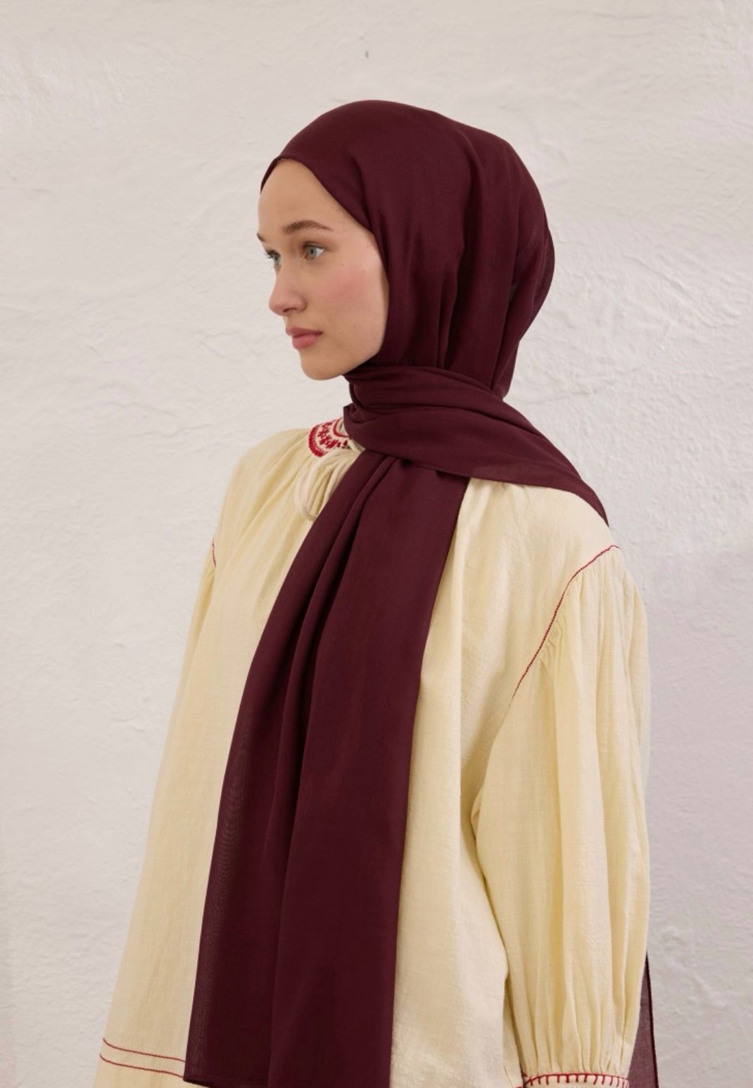red burgundy soft linen hijab