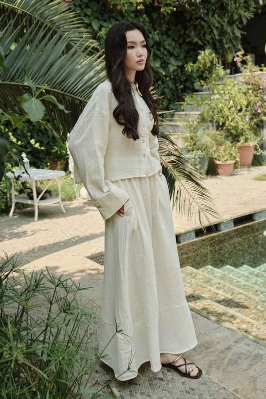 butter yellow skirt set