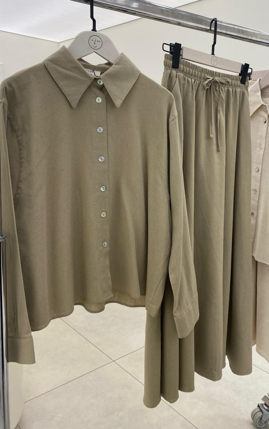 olive skirt set with buttons