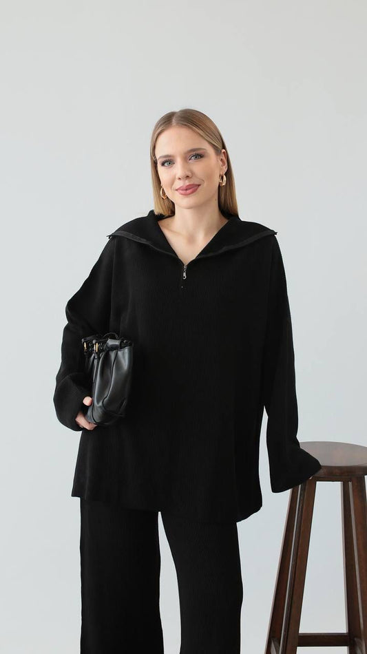 black soft wool set with zip