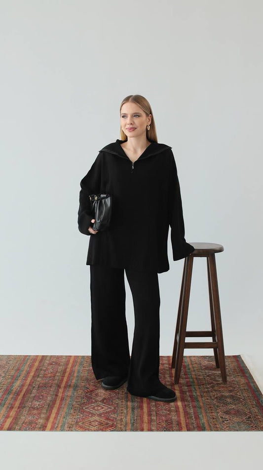 black soft wool set with zip