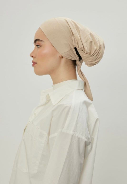 beige underhijab cap with tie