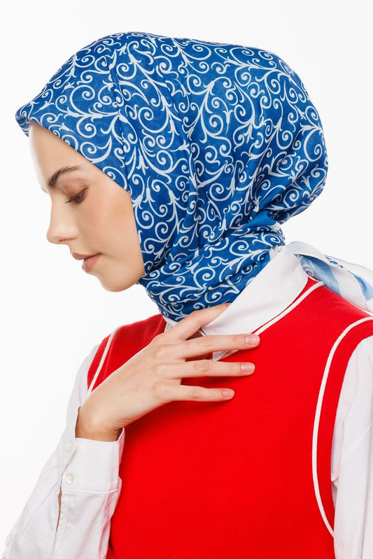 blue printed squared hijab