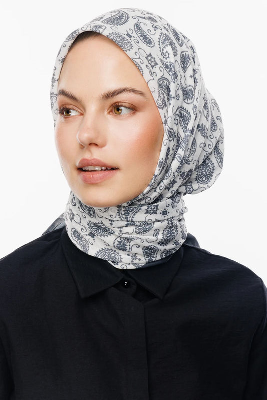 white-gray printed squared hijab