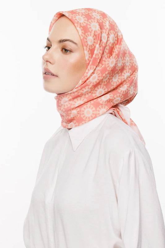 orange flower squared  printed hijab