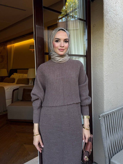 Brown wool dress with top