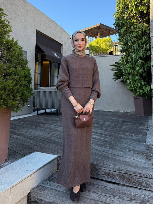 Brown wool dress with top