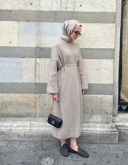 Long wool beige dress