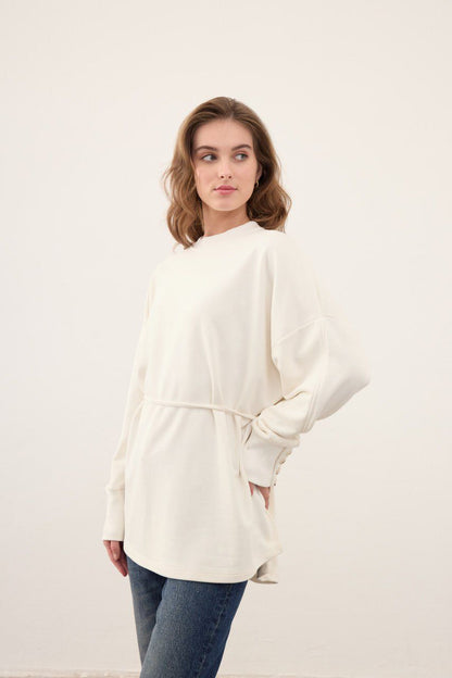 White sweater with buttons