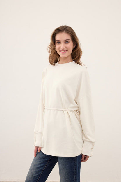 White sweater with buttons