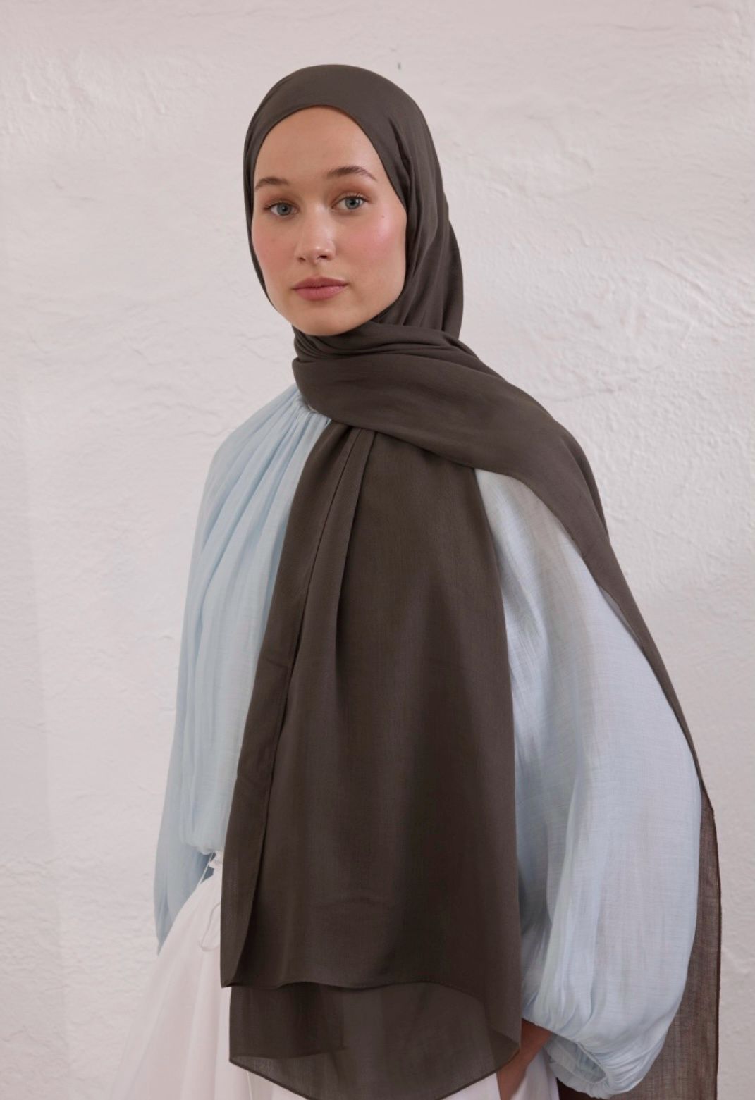 dusty coffee soft linen hijab