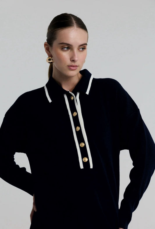 Wool black dress with buttons