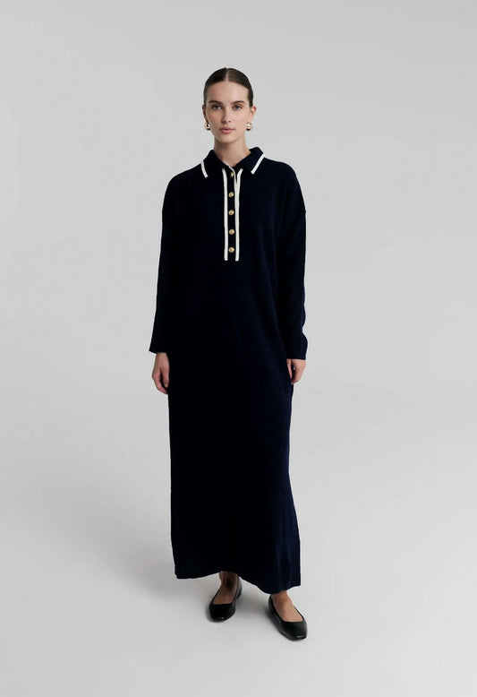 Wool black dress with buttons