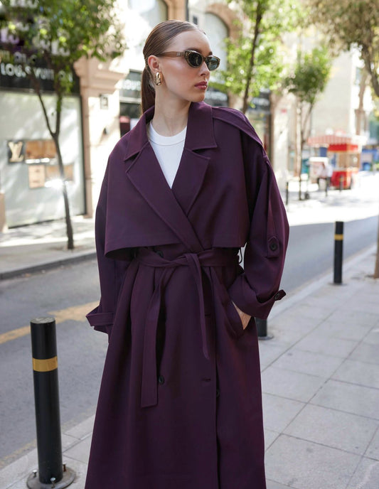 burgundy trench coat