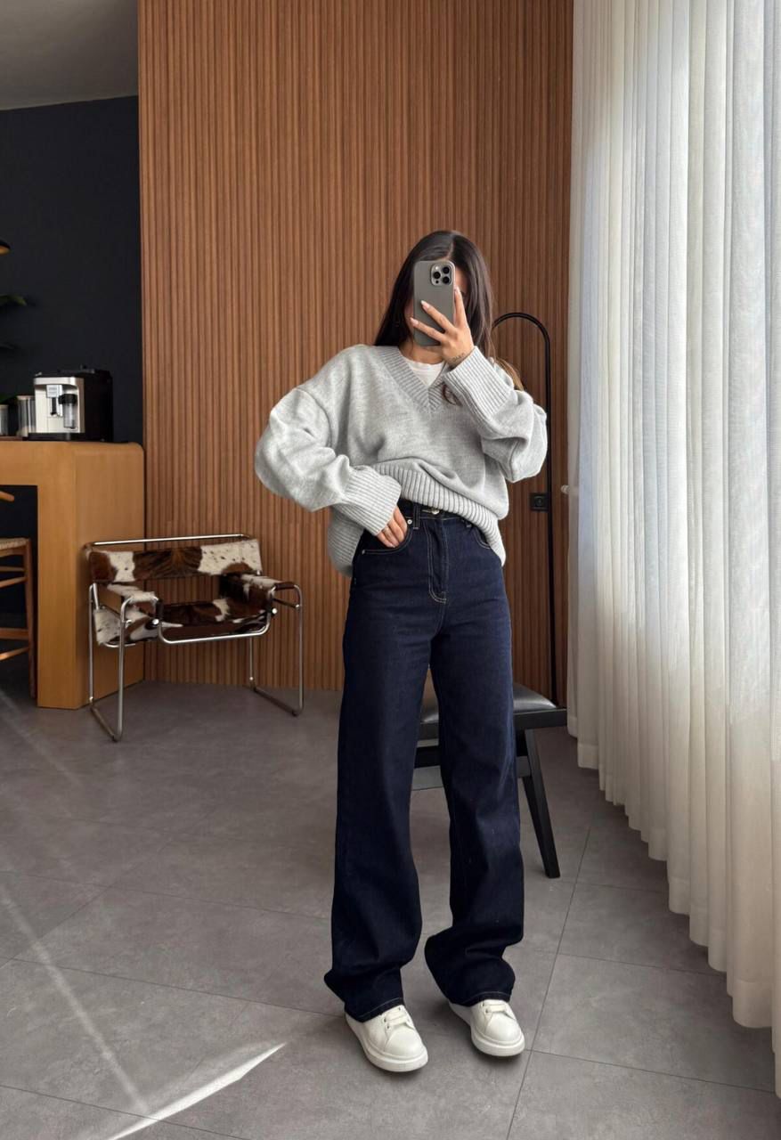 navy straight long jeans