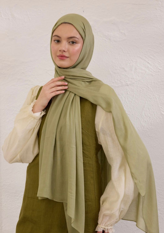 khaki green soft linen hijab