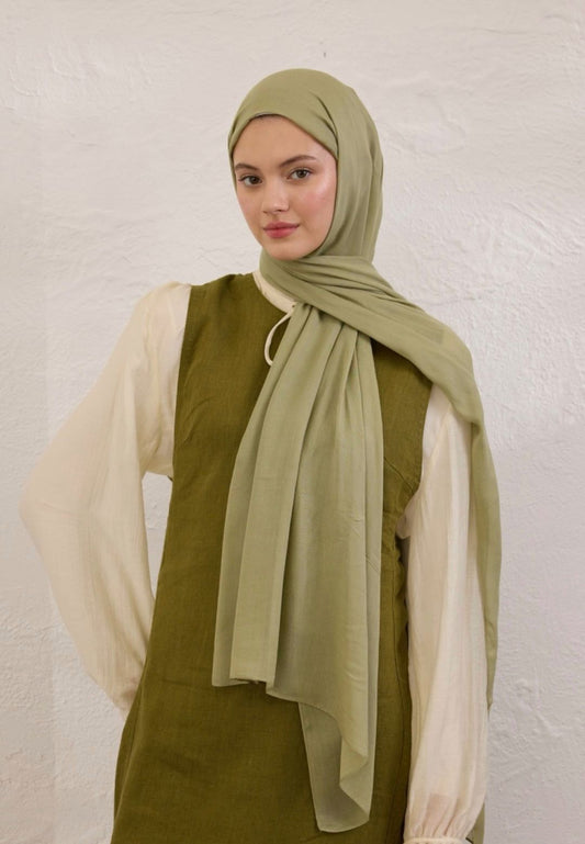 khaki green soft linen hijab