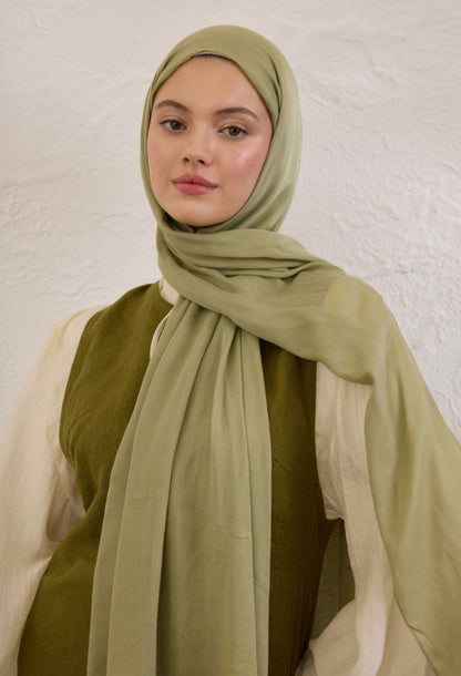 khaki green soft linen hijab
