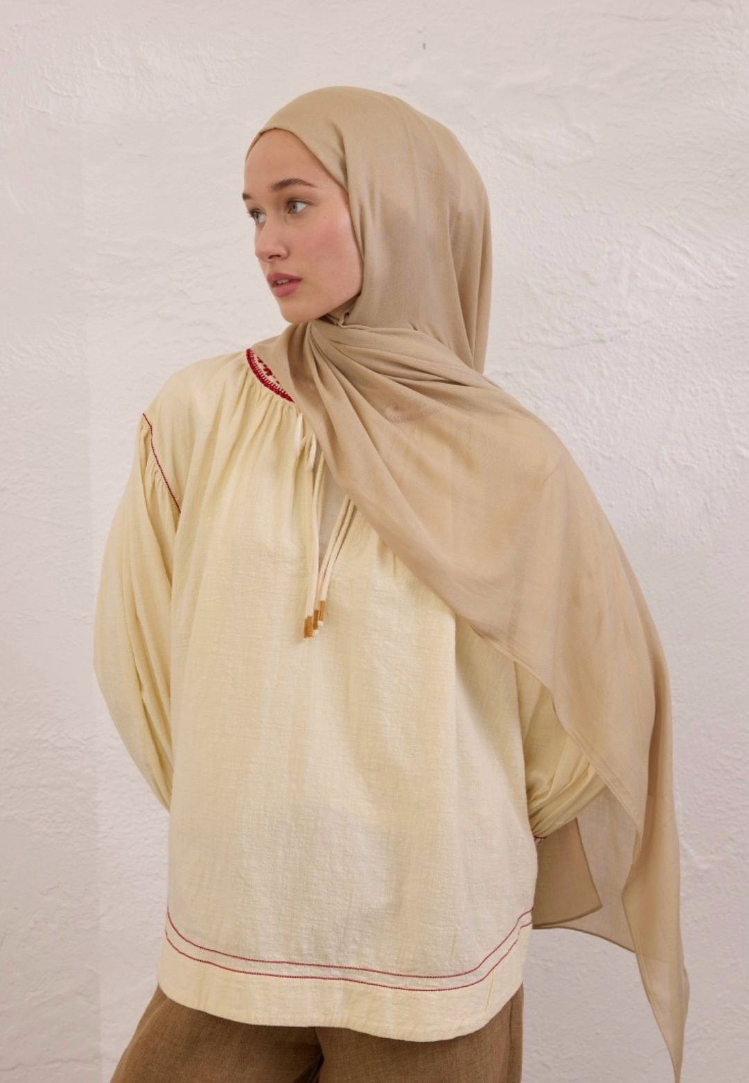 nude beige soft linen hijab