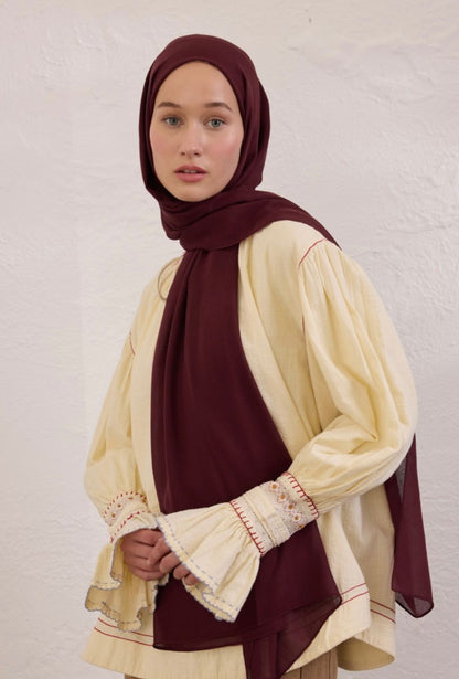 red burgundy soft linen hijab