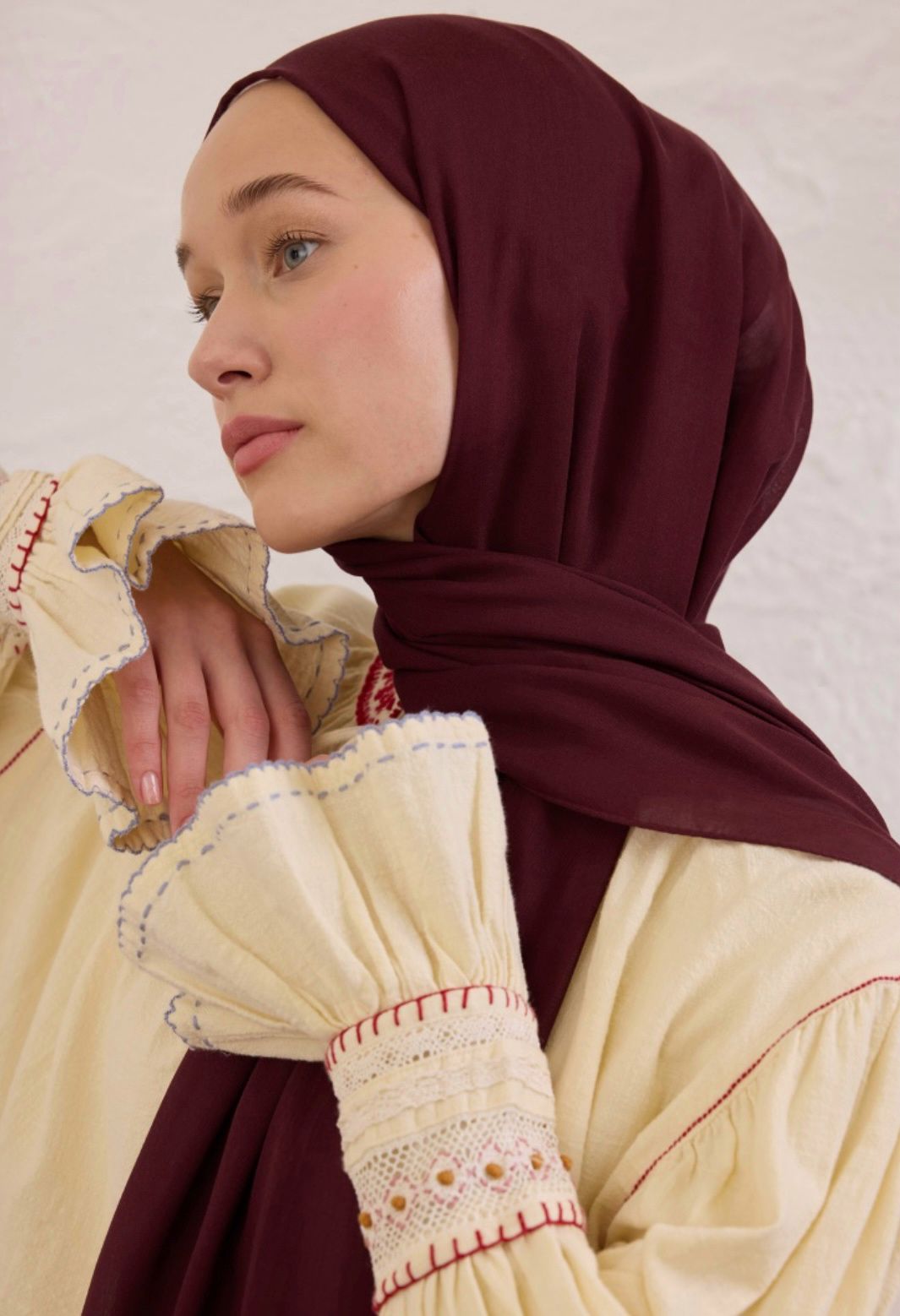 red burgundy soft linen hijab