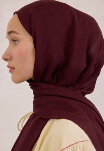 red burgundy soft linen hijab